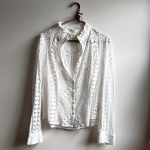 MEADOW RUE by Anthropologie white lace button down blouse
